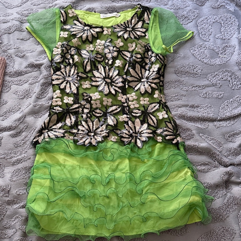 Green Floral Sequin Mini Dress